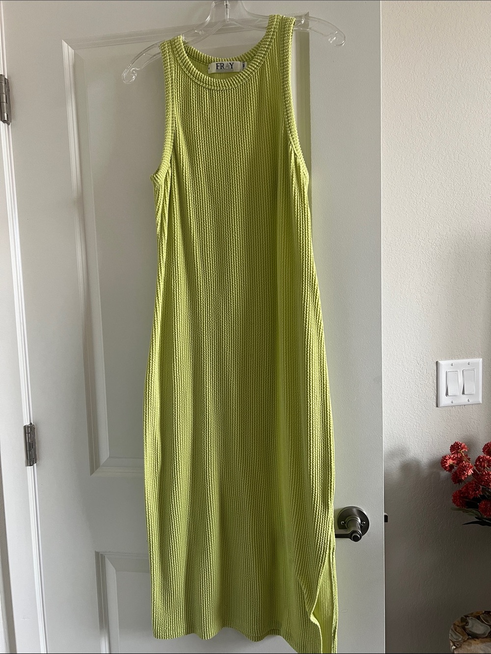Lime Green Sleeveless Ribbed Midi Dress